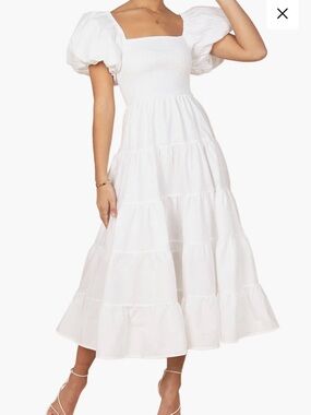 Petal & Pup White Puff-Sleeve Smocked Maxi Dress